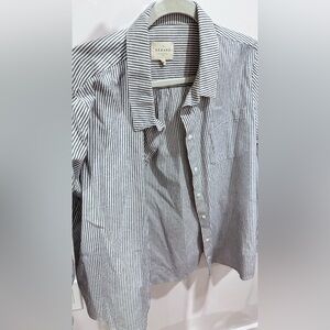 Sezane size 46 size XXXL Striped Long-Sleeve Button-Up Shirt - Navy & White